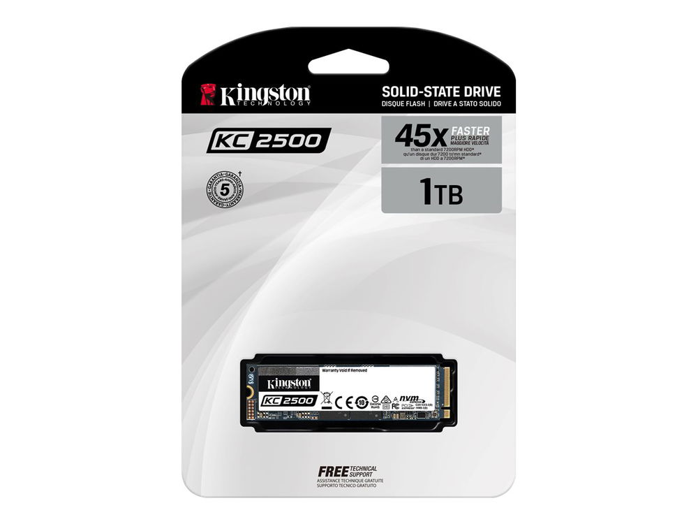 Kingston KC2500 - Unidad en estado sólido - cifrado - 1 TB - interno - M.2 2280 - PCI Express 3.0 x4 (NVMe) - 256-bit AES-XTS - Self-Encrypting Drive (SED) Kingston KC2500 - Unidad en estado sólido - cifrado - 1 TB - interno - M.2 2280 - PCI Express 3.0 x4 (NVMe) - 256-bit AES-XTS - Self-Encrypting Drive (SED)