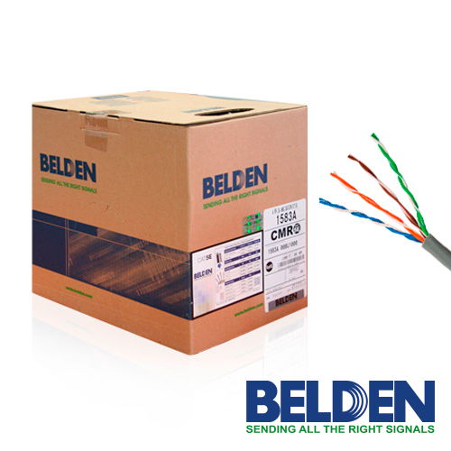 CABLE UTP CAT5E BELDEN 1583A 008U1000 FORRO PVC GRIS CMR 4 PARES 200 MHZ CALIBRE 24AWG 100% COBRE USO INTERIOR ESPECIAL PARA INSTALACIONES SEGURIDAD, CCTV, VIDEO, DATOS REDES ETHERNET BOBINA 1000 PIES 305 METROS