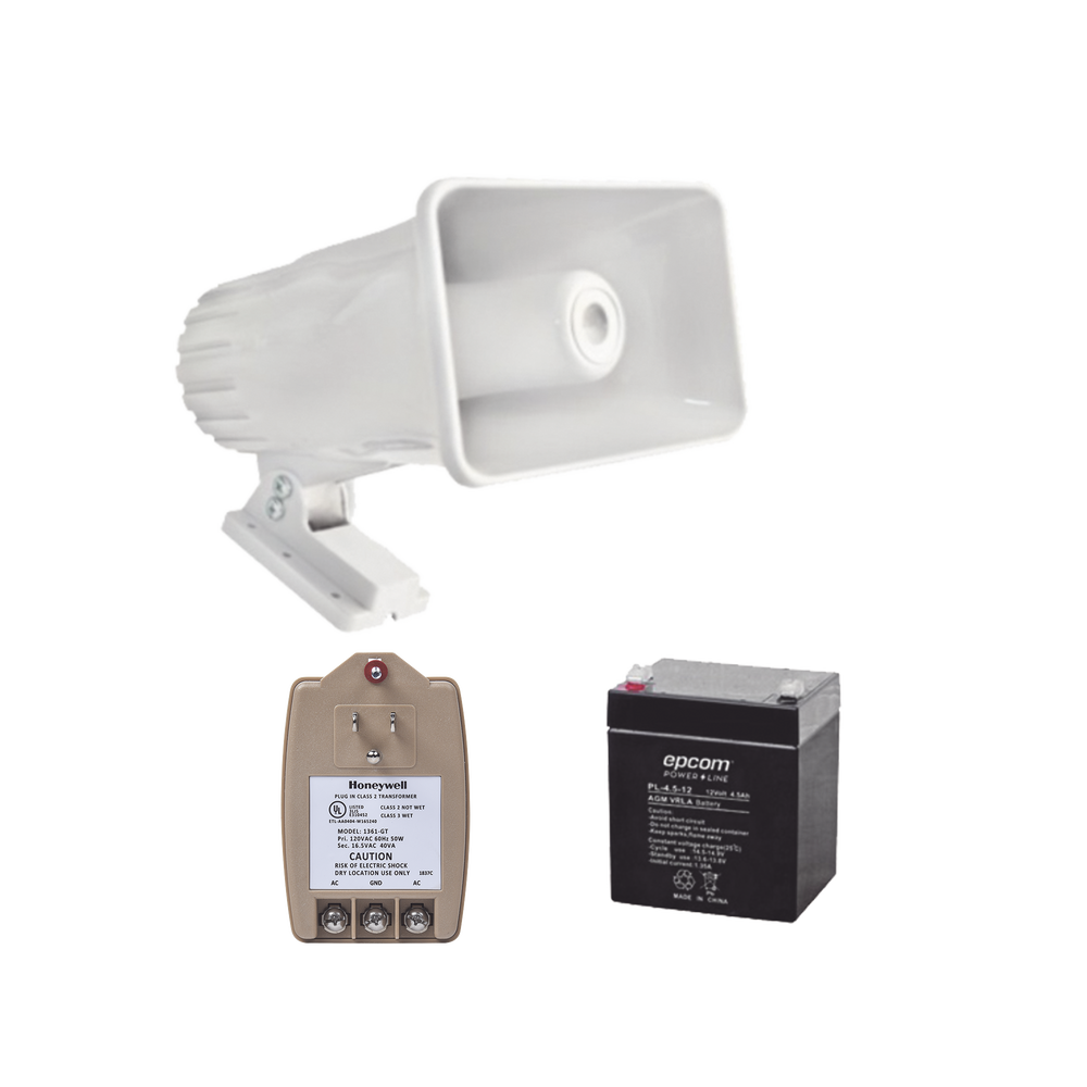 Kit de accesorios con Bateria 4Ah, Transformador 16.5Vca y Sirena de 30 Watts