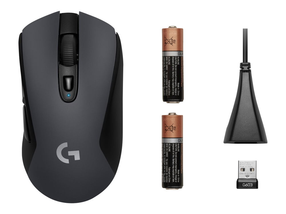 Logitech G603 - Ratón - ergonómico - óptico - 6 botones - inalámbrico - Bluetooth, 2.4 GHz - receptor inalámbrico USB