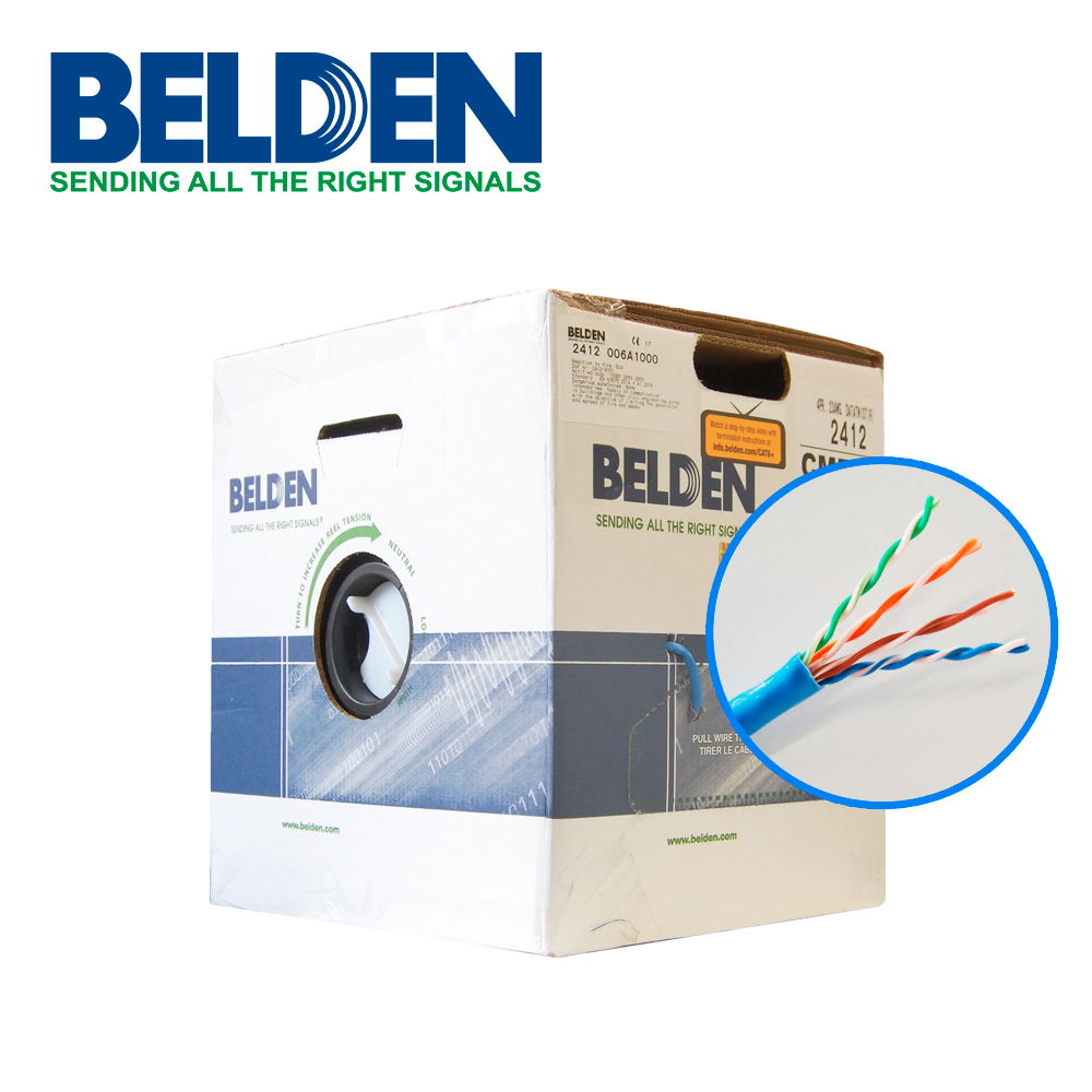 CABLE UTP CAT6+ BELDEN 2412 006A1000 FORRO PVC AZUL CMR 4 PARES 350 MHZ CALIBRE 23AWG 100% COBRE USO INTERIOR ESPECIAL PARA INSTALACIONES SEGURIDAD, CCTV, VIDEO, DATOS, REDES ETHERNET CERTIFICABLE BOBINA 1000 PIES 305 METROS CABLE UTP CAT6+ BELDEN 2412 006A1000 FORRO PVC AZUL CMR 4 PARES 350 MHZ CALIBRE 23AWG 100% COBRE USO INTERIOR ESPECIAL PARA INSTALACIONES SEGURIDAD, CCTV, VIDEO, DATOS, REDES ETHERNET CERTIFICABLE BOBINA 1000 PIES 305 METROS