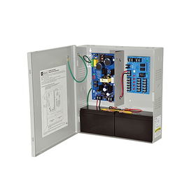 Fuente seleccionable de 12 / 24 Vcd @ 6A con 1 entrada de control a 5 salidas ; Aplicación para Control de Acceso, Sistemas de Alarma y Detección de Incendio. Con capacidad de respaldo