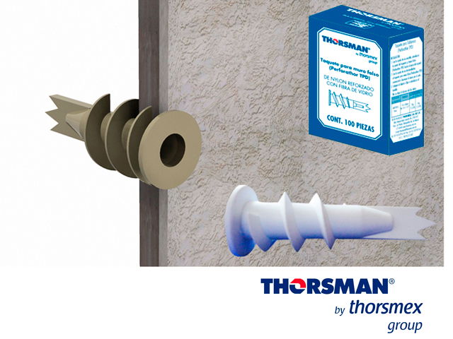 TAQUETE TABLARROCA PERFORATHOR TPD 1301-01100, CAJA 100 PIEZAS, COLOR BLANCO, NO SE REQUIERE TALADRAR EL MURO, RESISTENCIA AL IMPACTO, ELABORADO CON POLIAMIDA (NYLON NO. 6 CON FIBRA), TAQUETE ESPECIAL PARA TABLAROCA FALSO PLAFÓN Y MUROS FALSOS