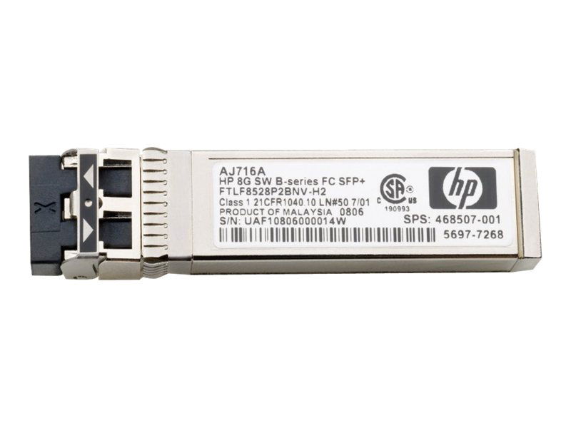 HPE B-Series - Módulo de transceptor SFP+ - canal de fibra de 8 Gb (onda corta) - Fibre Channel - para Brocade 16Gb/12, 16Gb/24; HPE 8/24, 8/8; StoreFabric SN4000, SN6500, SN8600B 4-slot HPE B-Series - Módulo de transceptor SFP+ - canal de fibra de 8 Gb (onda corta) - Fibre Channel - para Brocade 16Gb/12, 16Gb/24; HPE 8/24, 8/8; StoreFabric SN4000, SN6500, SN8600B 4-slot
