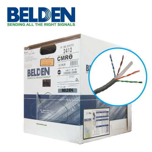 CABLE UTP CAT6 BELDEN 2412 008A1000 FORRO PVC GRIS CMR 4 PARES 350 MHZ CALIBRE 23AWG 100%COBRE USO INTERIOR ESPECIAL PARA INSTALACIONES SEGURIDAD, CCTV, VIDEO, DATOS, REDES ETHERNET CERTIFICABLE BOBINA 1000 PIES 305 METROS
