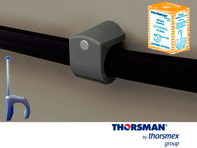 GRAPAS SUJETHOR THORSMAN 3104-00100 TC 10-14 CAJA 100PZAS, COLOR GRIS, IDEAL PARA CABLE CALIBRE 4 A 2, CLAVO GALVANIZADO, GRAPA DE POLIETILENO, RESISTENTE AL IMPACTO, CORROSIÓN, HUMEDAD Y CLIMAS EXTREMOS