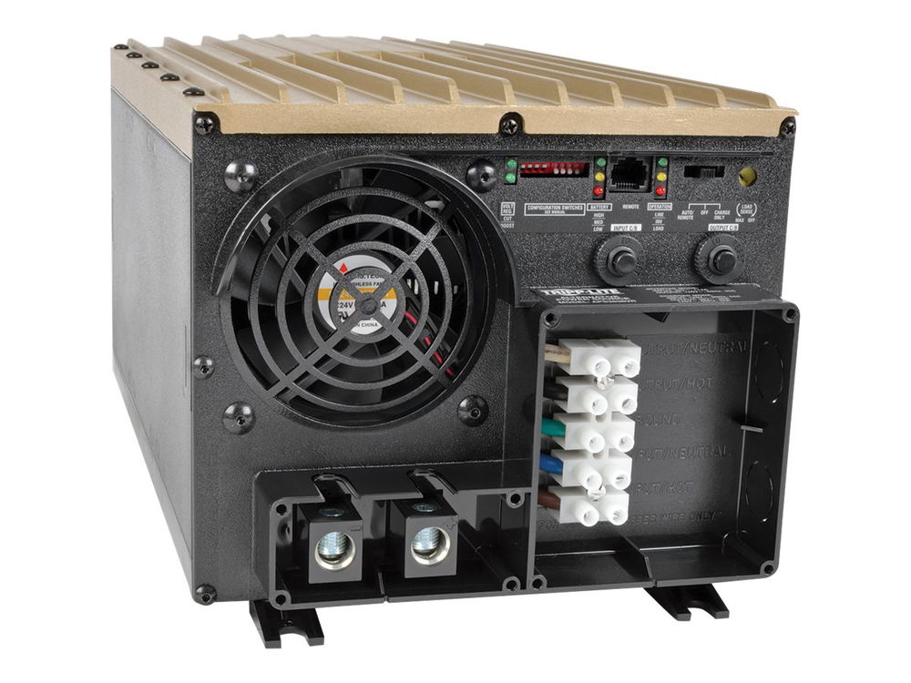 Tripp Lite 3600W APS 36VDC 120V Inverter / Charger w/ Auto Transfer Switching Line-Interactive AVR - Convertidor de corriente CC a CA + cargador de baterías - 36 V - 3.6 kW - conectores de salida: 2 - Canadá, Estados Unidos - negro