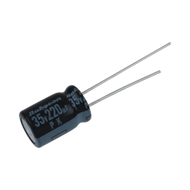 Capacitor Electrolítico Radial de Aluminio de 220 uFd, a 35 Volt.