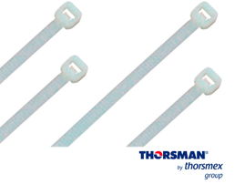 CINCHO NYLON TH-100 THORSMAN 4200-01000 COLOR NATURAL A 2.5MM- L 100MM BOLSA/100PZS DIAMETRO MAXIMO CAPACIDAD DE ATADO 22mm, FABRICADO EN POLIAMIDA (Nylon 66), GRADO DE FLAMABILIDAD UL 94 V-2, TENSIÓN 8 (KG) IDEAL PARA DUCTOS Y CABLES
