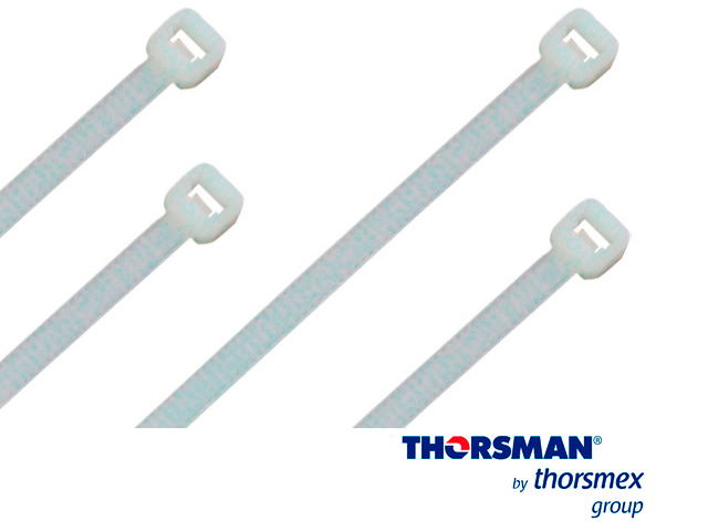 CINCHO NYLON TH-190 THORSMAN 4200-03000 COLOR NATURAL, A 4.8MM - L 190MM, BOLSA/100PZS, DIAMETRO MAXIMO CAPACIDAD DE ATADO 49mm, FABRICADO EN POLIAMIDA (Nylon 66), GRADO DE FLAMABILIDAD UL 94 V-2, TENSIÓN 22 (KG) IDEAL PARA DUCTOS Y CABLES