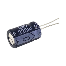 Capacitor Electrolítico Radial de Aluminio de 220 µFd a 25 Vcd.