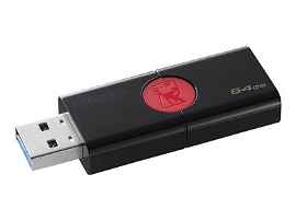Kingston DataTraveler 106 - Unidad flash USB - 64 GB - USB 3.1 Gen 1 - negro sobre rojo