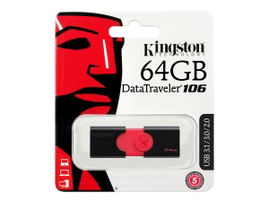 Kingston DataTraveler 106 - Unidad flash USB - 64 GB - USB 3.1 Gen 1 - negro sobre rojo