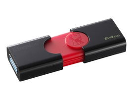 Kingston DataTraveler 106 - Unidad flash USB - 64 GB - USB 3.1 Gen 1 - negro sobre rojo