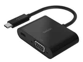 Belkin USB-C to VGA + Charge Adapter - Adaptador de vídeo - 24 pin USB-C macho a HD-15 (VGA), USB-C (solo alimentación) hembra - negro - compatibilidad con 1080p, USB Power Delivery (60W)