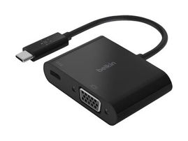 Belkin USB-C to VGA + Charge Adapter - Adaptador de vídeo - 24 pin USB-C macho a HD-15 (VGA), USB-C (solo alimentación) hembra - negro - compatibilidad con 1080p, USB Power Delivery (60W)