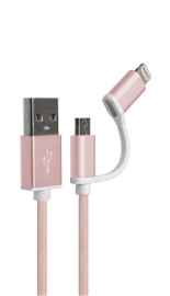 Klip Xtreme - USB cable - Apple Lightning / Micro-USB Type B - 4 pin USB Type A - 1 m - Rose gold - 2in1 Braided