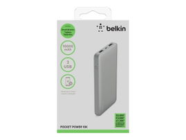Belkin Pocket Power - Cargador portátil - 10000 mAh - 2.4 A - 2 conectores de salida (USB) - en el cable: Micro-USB - plata