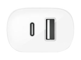 Belkin Wall Charger - Adaptador de corriente - 30 vatios - 6 A - PD - 2 conectores de salida (USB, USB-C) - en el cable: Lightning - blanco
