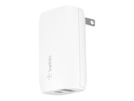 Belkin Wall Charger - Adaptador de corriente - 30 vatios - 6 A - PD - 2 conectores de salida (USB, USB-C) - en el cable: Lightning - blanco