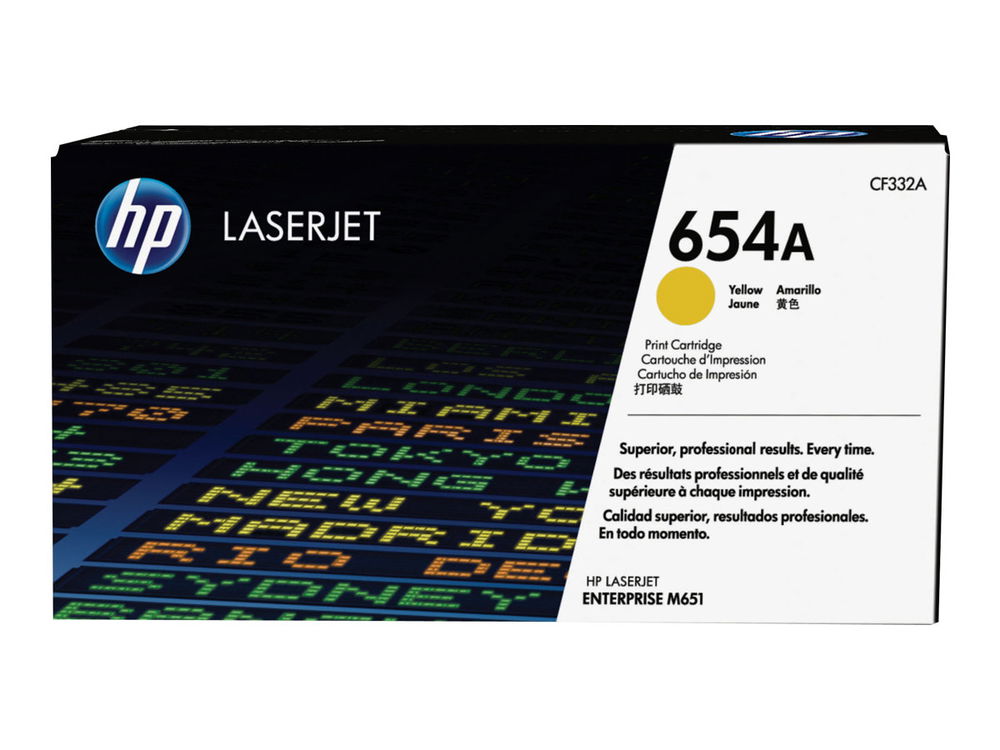HP 654A - Amarillo - original - LaserJet - cartucho de tóner (CF332A) - para Color LaserJet Enterprise M651dn, M651n, M651xh; Color LaserJet Managed M651dnm, M651xhm