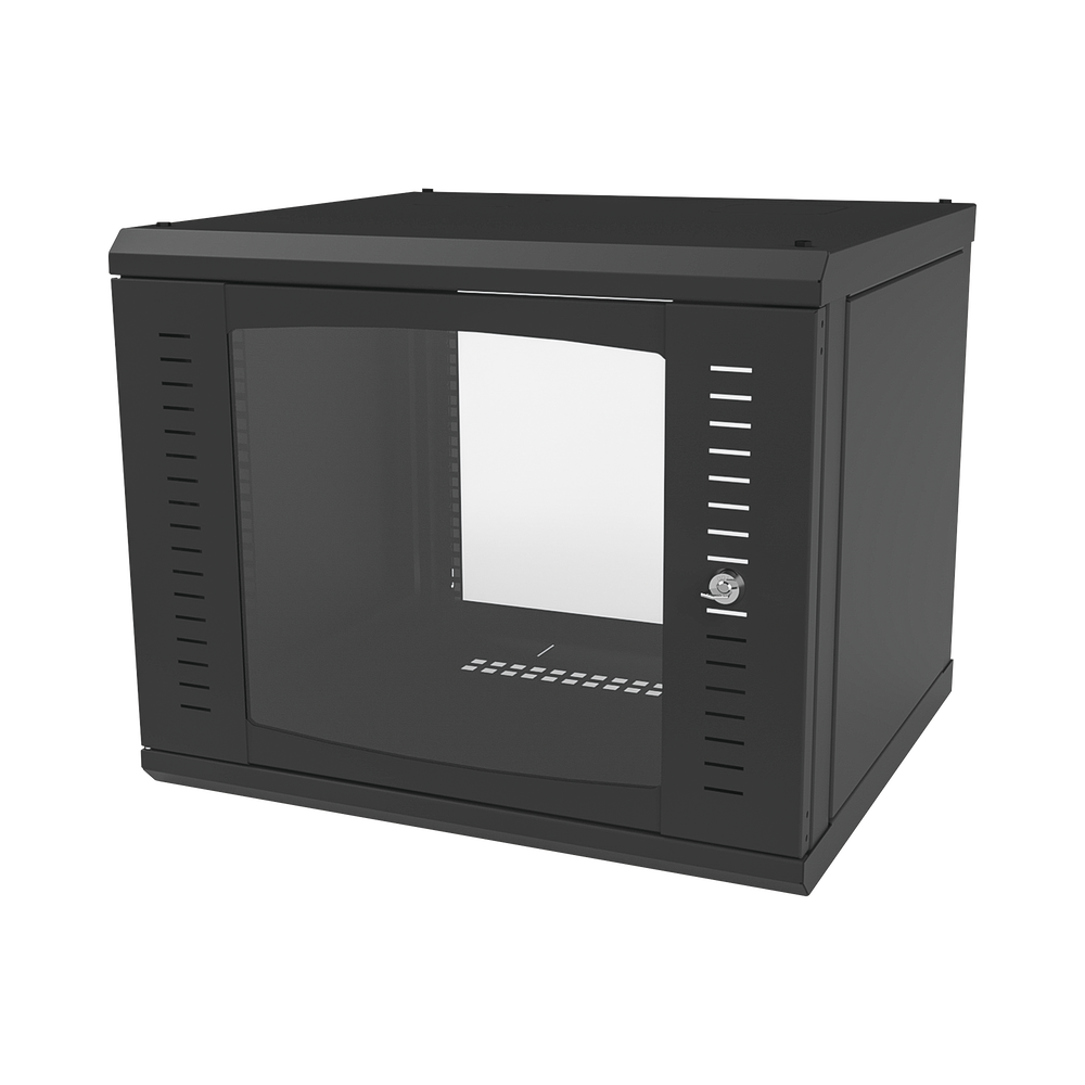 Gabinete para Montaje en Pared, Puerta de Cristal Templado, Cuerpo Fijo con Rack 19