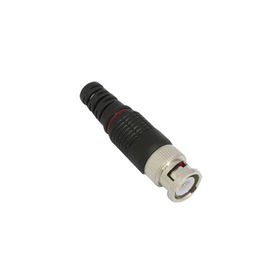 Conector BNC para cable coaxial RG59/RG6 con base plástica negra y roja Conector BNC para cable coaxial RG59/RG6 con base plástica negra y roja