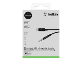 Belkin - Cable de Lightning a conector de auriculares - Lightning macho a mini-phone stereo 3.5 mm macho - 91.4 cm - negro Belkin - Cable de Lightning a conector de auriculares - Lightning macho a mini-phone stereo 3.5 mm macho - 91.4 cm - negro