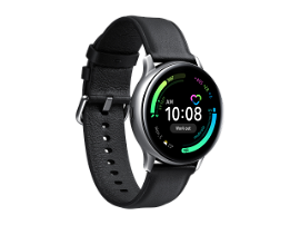 Samsung Galaxy Watch Active 2 - 44 mm - acero inoxidable plateado - reloj inteligente con banda - cuero - negro - pantalla luminosa 1.4