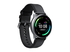 Samsung Galaxy Watch Active 2 - 44 mm - acero inoxidable plateado - reloj inteligente con banda - cuero - negro - pantalla luminosa 1.4