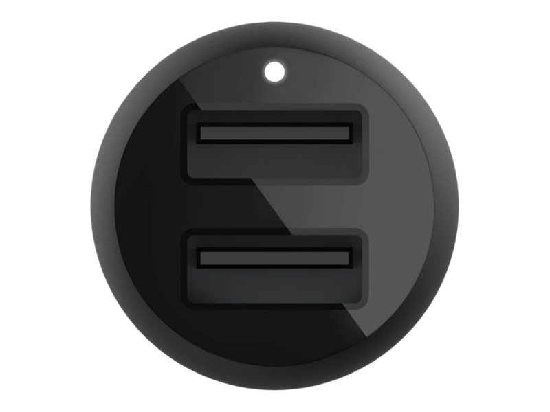 Belkin Dual Charger - Adaptador de corriente para el coche - 24 vatios - 4.8 A - 2 conectores de salida (USB) - en el cable: Lightning - negro