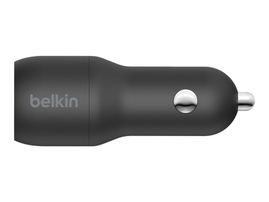 Belkin Dual Charger - Adaptador de corriente para el coche - 24 vatios - 4.8 A - 2 conectores de salida (USB) - en el cable: Lightning - negro