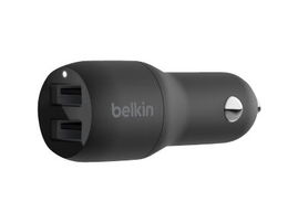 Belkin Dual Charger - Adaptador de corriente para el coche - 24 vatios - 4.8 A - 2 conectores de salida (USB) - en el cable: Lightning - negro