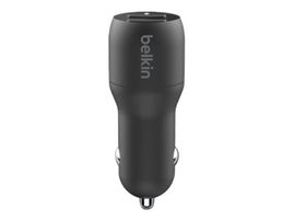 Belkin Dual Charger - Adaptador de corriente para el coche - 24 vatios - 4.8 A - 2 conectores de salida (USB) - en el cable: Lightning - negro