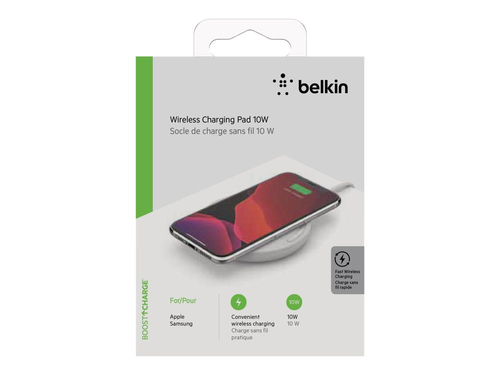 Belkin - Base de carga inalámbrica + adaptador de corriente CA - 10 vatios - blanco Belkin - Base de carga inalámbrica + adaptador de corriente CA - 10 vatios - blanco