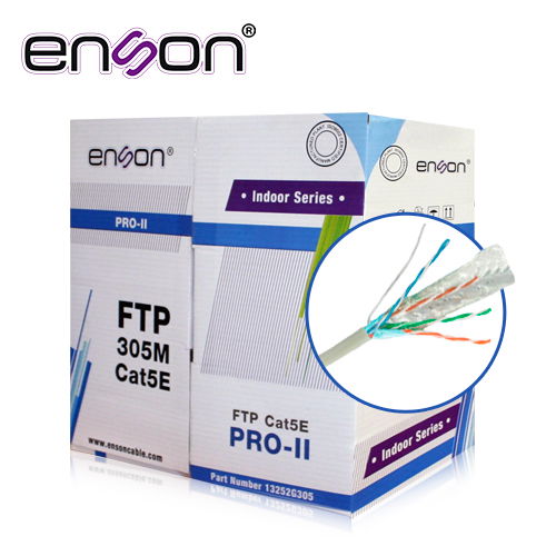 CABLE FTP CAT5E ENSON MODELO 13252G305 SERIE PRO-II CON CABLE DRAIN CALIBE 24 AWG 100% COBRE BOBINA DE 305 METROS FORRO PVC COLOR GRIS USO INTERIOR RECOMENDADO PARA TRANSMISION DE DATOS BASE 10,100