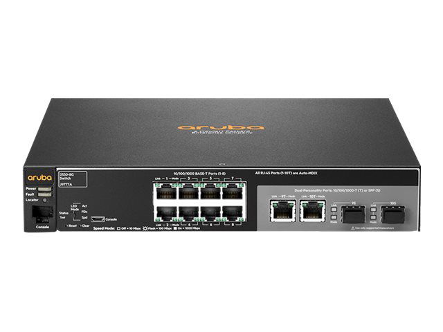 HPE Aruba 2530-8G - Conmutador - Gestionado - 8 x 10/100/1000 + 2 x Gigabit SFP combinado - sobremesa, montaje en rack, montaje en pared HPE Aruba 2530-8G - Conmutador - Gestionado - 8 x 10/100/1000 + 2 x Gigabit SFP combinado - sobremesa, montaje en rack, montaje en pared