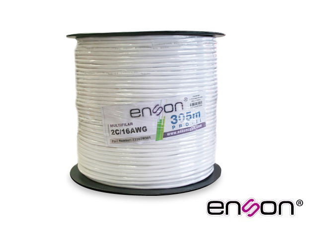 CABLE DE ALARMA ENSON 73202W305 SERIE PRO-II MULTIFILAR  2C/16 AWG BOBINA DE 305 METROS FORRO PVC COLOR BLANCO PARA USO INTERIOR DISEÑADO PARA CONEXIONES DE SISTEMAS DE ALARMA