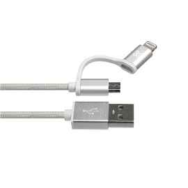 Klip Xtreme - USB cable - Apple Lightning / Micro-USB Type B - 4 pin USB Type A - 1 m - Aluminum silver - 2in1 Braided
