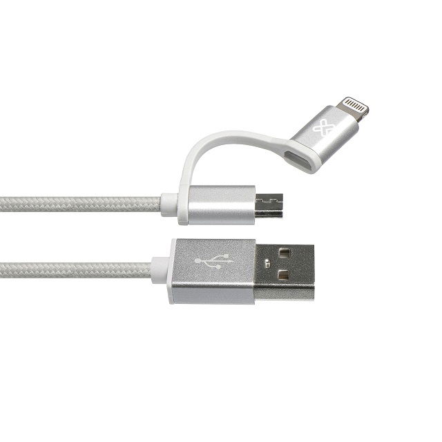 Klip Xtreme - USB cable - Apple Lightning / Micro-USB Type B - 4 pin USB Type A - 1 m - Aluminum silver - 2in1 Braided Klip Xtreme - USB cable - Apple Lightning / Micro-USB Type B - 4 pin USB Type A - 1 m - Aluminum silver - 2in1 Braided