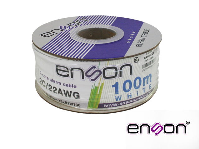CABLE DE ALARMA ENSON 33201W100 SERIE PRO-II MULTIFILAR  2C/22 AWG BOBINA DE 100 METROS FORRO PVC COLOR BLANCO PARA USO INTERIOR DISEÑADO PARA CONEXIONES DE SISTEMAS DE ALARMA