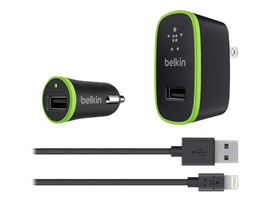 Belkin Charger Kit - Kit de adaptadores de corriente - (adaptador de corriente CA, adaptador de corriente para el coche, cable Lightning) - 10 vatios - 2.1 A - negro - para Apple iPad/iPhone/iPod (Lightning)