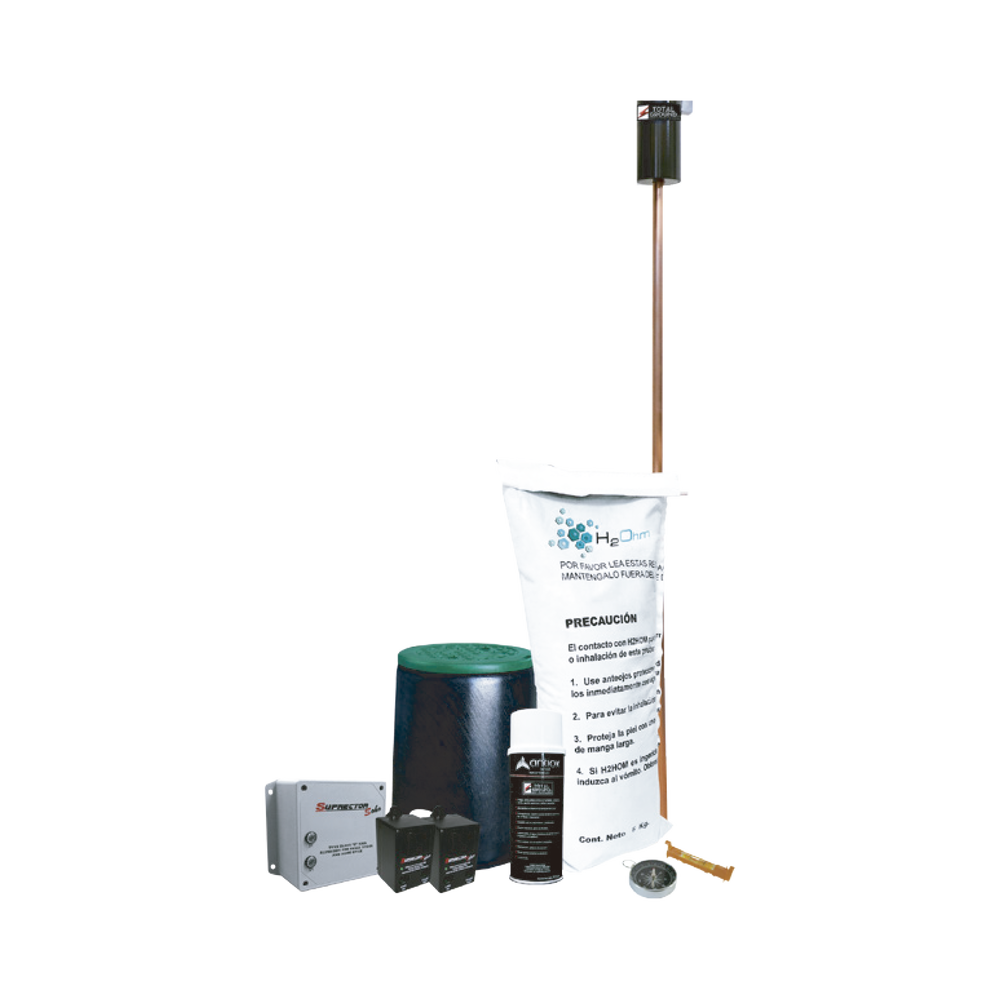 Kit de tierra física (VARIGROUND) con supresor de pico(SOHO) y accesorios de instalación.
