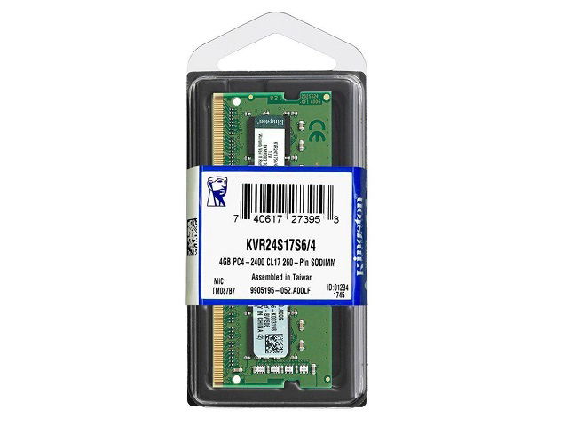 Kingston ValueRAM - DDR4 - módulo - 4 GB - SO-DIMM de 260 contactos - 2400 MHz / PC4-19200 - CL17 - 1.2 V - sin búfer - no ECC Kingston ValueRAM - DDR4 - módulo - 4 GB - SO-DIMM de 260 contactos - 2400 MHz / PC4-19200 - CL17 - 1.2 V - sin búfer - no ECC