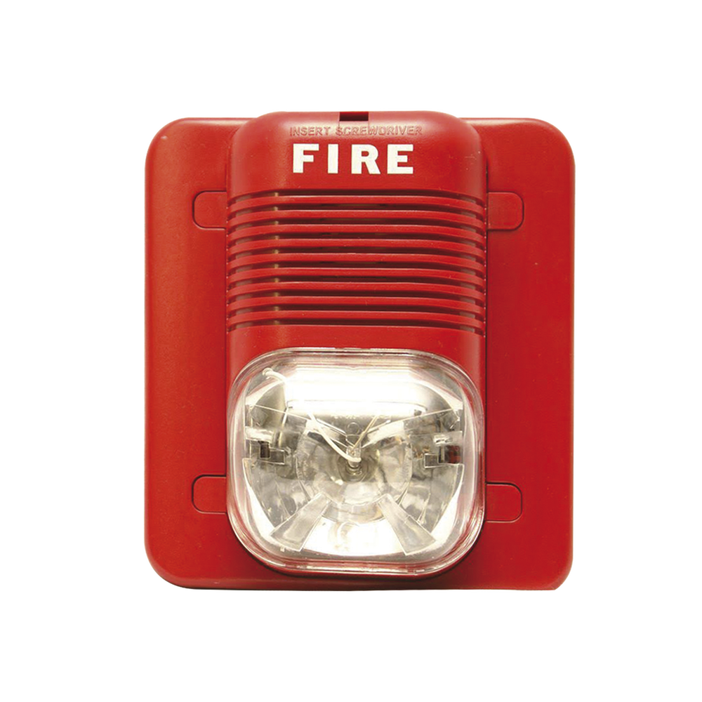 Red,  12/24 volt, selectable-output horn strobe