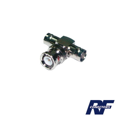 Adaptador en T para 50 Ohm de BNC Macho a Doble BNC Hembra, Maquinado, Níquel/ Oro/ Teflón. Adaptador en T para 50 Ohm de BNC Macho a Doble BNC Hembra, Maquinado, Níquel/ Oro/ Teflón.