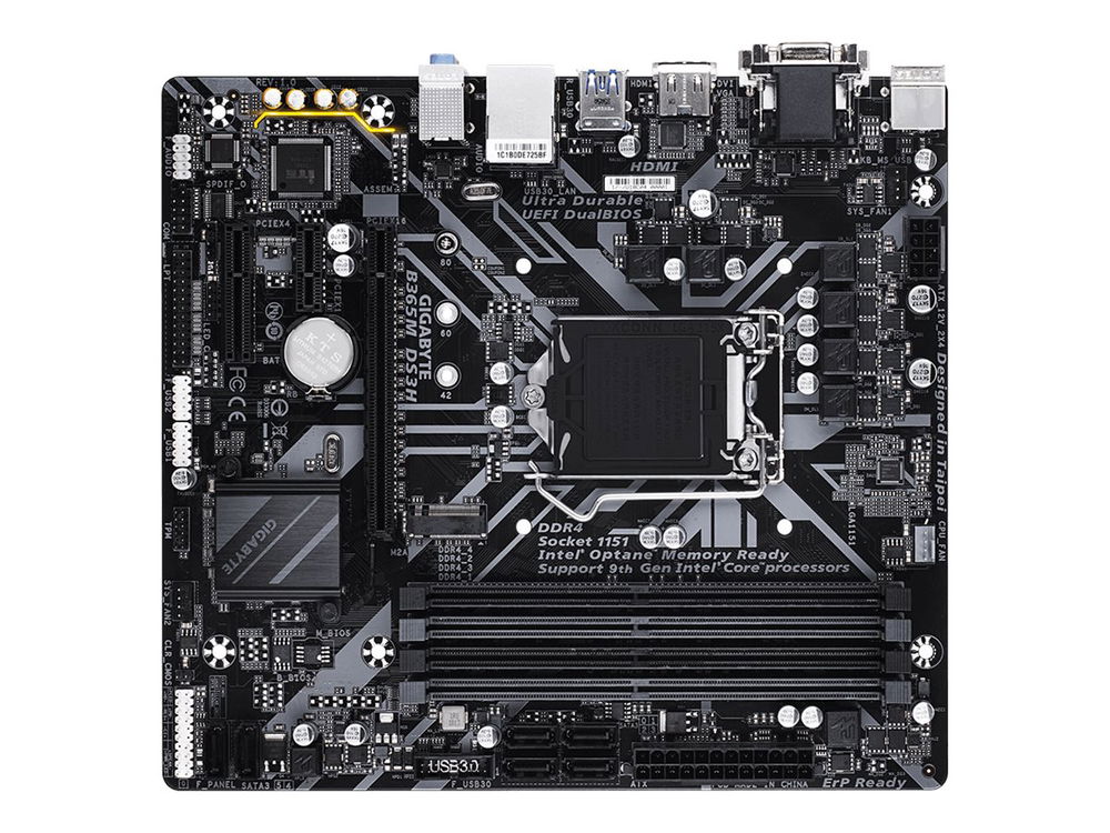 Gigabyte B365M DS3H - 1.0 - placa base - micro ATX - LGA1151 Socket - B365 Chipset - USB 3.1 Gen 1 - Gigabit LAN - Tarjeta gráfica (CPU necesaria) - HD Audio (8-canales) Gigabyte B365M DS3H - 1.0 - placa base - micro ATX - LGA1151 Socket - B365 Chipset - USB 3.1 Gen 1 - Gigabit LAN - Tarjeta gráfica (CPU necesaria) - HD Audio (8-canales)