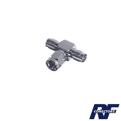 Adaptador en T, de Conector SMA Macho a Doble SMA Hembras, Níquel/ Oro/ Teflón. Adaptador en T, de Conector SMA Macho a Doble SMA Hembras, Níquel/ Oro/ Teflón.