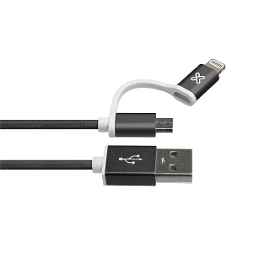 Klip Xtreme - USB cable - Apple Lightning / Micro-USB Type B - 4 pin USB Type A - 1 m - Black - 2in1 Braided