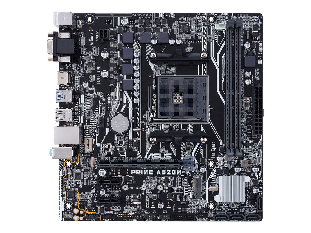 ASUS PRIME A320M-K - Placa base - micro ATX - Socket AM4 - AMD A320 Chipset - USB 3.0 - Gigabit LAN - Tarjeta gráfica (CPU necesaria) - HD Audio (8-canales) ASUS PRIME A320M-K - Placa base - micro ATX - Socket AM4 - AMD A320 Chipset - USB 3.0 - Gigabit LAN - Tarjeta gráfica (CPU necesaria) - HD Audio (8-canales)